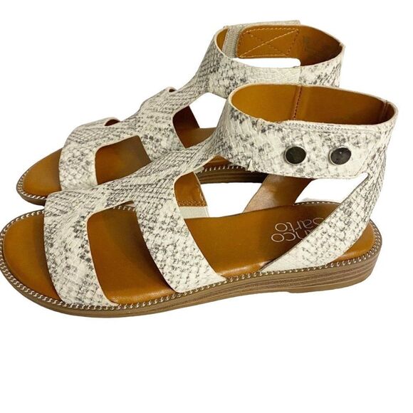 Franco Sarto Genevia Snakeskin Sandals Womens 6M Strappy Flats Shoes Natural - Picture 3 of 6
